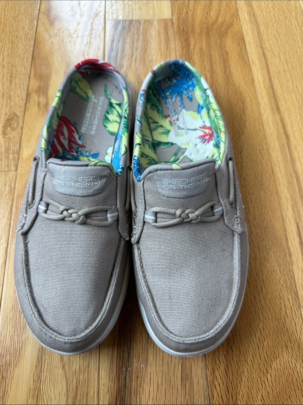 Skechers Khaki Canvas Slip-On with Tropical Floral Lining